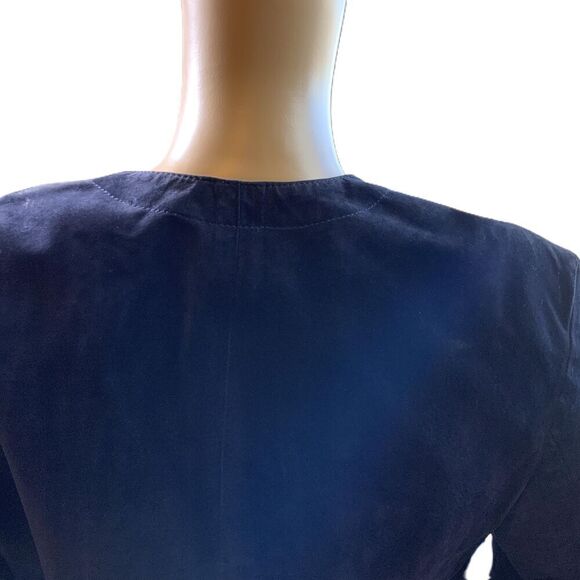 Danier Blue 5-Button V-Neck Long Sleeve Genuine Leather Blazer Jacket VTG Med - Picture 9 of 14